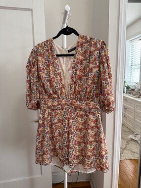 Nasty Gal Floral V-Neck Puff Sleeve Romper